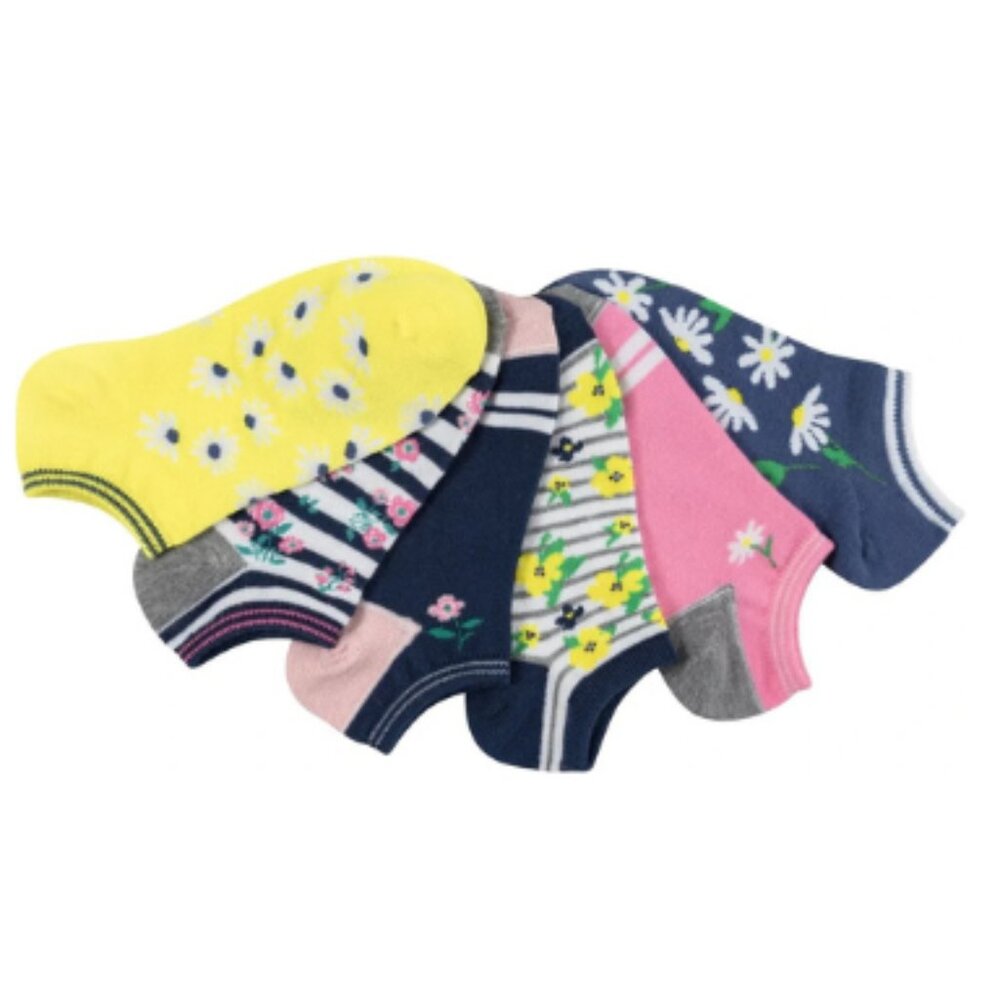 BCG Girls No Show Socks Floral Stripe 6 Pack Large/XL NEW
